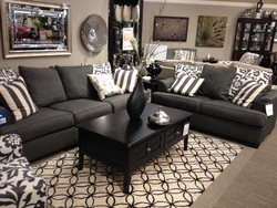 Living Room Design Photo With Black Sofa