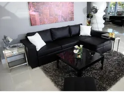 Living Room Design Photo With Black Sofa