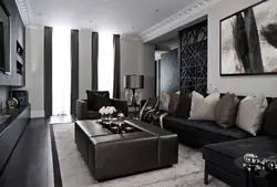 Living Room Design Photo With Black Sofa