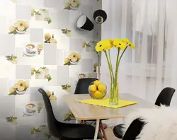 Adhesive wallpaper on the wall in the kitchen photo