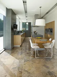 Porcelain tile flooring in the kitchen interior