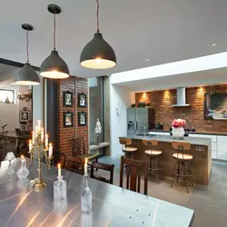Loft style lamps in the kitchen interior