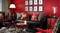 Burgundy wallpaper in the living room interior