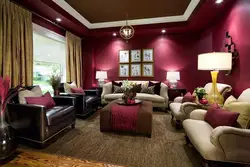 Обои burgundy дар дохили ҳуҷраи зиндагӣ
