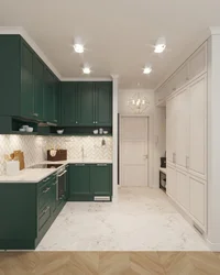 Tünd Yaşıl Mətbəx Qonaq Otağı Dizaynı