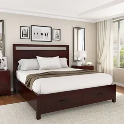 White bedroom with dark furniture photo