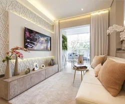 Design of walls in the living room with a TV in the interior