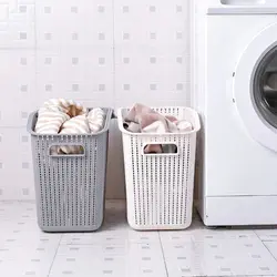 Laundry basket in the bathroom in the interior