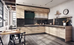 Kitchen dark oak in the interior photo