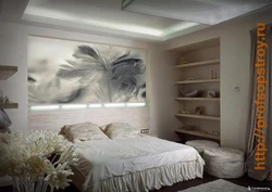 Bedroom Interior With Photo Wallpaper Feathers