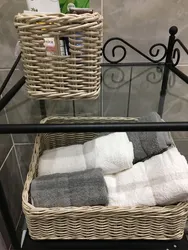 Wicker baskets in the bathroom interior