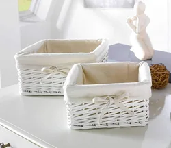 Wicker baskets in the bathroom interior