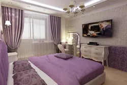 Lilac beige bedroom interior