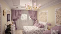 Lilac beige bedroom interior