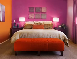 Orange color in the bedroom interior