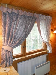 Curtains In The Kitchen In A Wooden House Photo