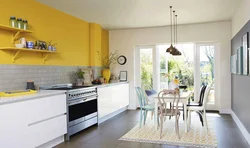 Yellow Wallpaper In The Kitchen In The Interior Photo