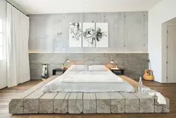 Podium bed in the bedroom interior