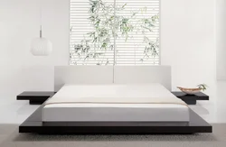 Podium bed in the bedroom interior