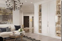 Wardrobes in the living room interior in light colors
