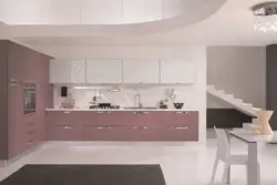 Combination of gray and pink colors in the kitchen interior