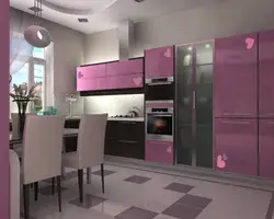 Сочетание серого и розового цвета в интерьере кухни
