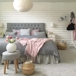 Gray and pink colors in the bedroom interior