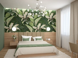 Wallpaper With Leaves In The Bedroom Interior