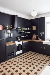 Kitchen interior with dark wallpaper