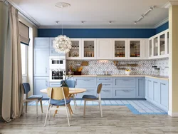 Gray blue kitchen with white photo