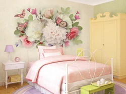 Peonies in the bedroom interior photo