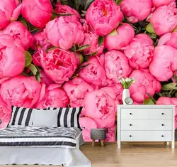 Peonies in the bedroom interior photo