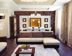 Living Room Interior With White And Brown Furniture