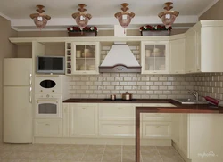 Kitchens with beige tile splashback photo