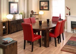 Kitchen with red chairs photo