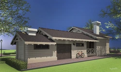 Garage with summer kitchen under one roof photo