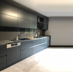Dark gray kitchen with white photo