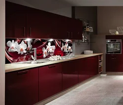 Kitchens with wallpaper and apron photo