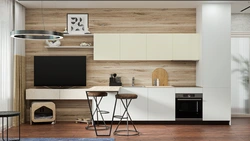 Oak ceramic countertop in the kitchen interior photo