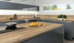 Oak ceramic countertop in the kitchen interior photo