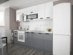 White kitchen with gray refrigerator photo