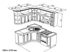 Kitchen project with corner sink with photo dimensions