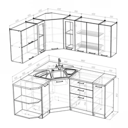 Kitchen project with corner sink with photo dimensions