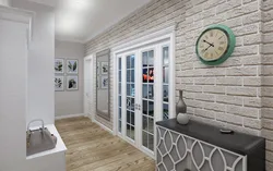 Hallway wallpaper bricks design