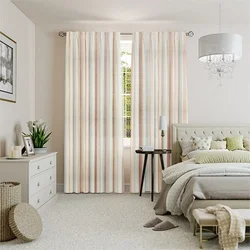 What curtains will suit light wallpaper in the bedroom photo