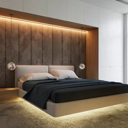 Floating bed in the bedroom photo