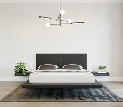 Floating bed in the bedroom interior