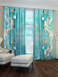 Sea ​​wave curtains in the living room interior