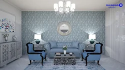 Wallpaper with monograms in the living room interior photo
