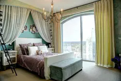 Bedroom window design with one curtain
